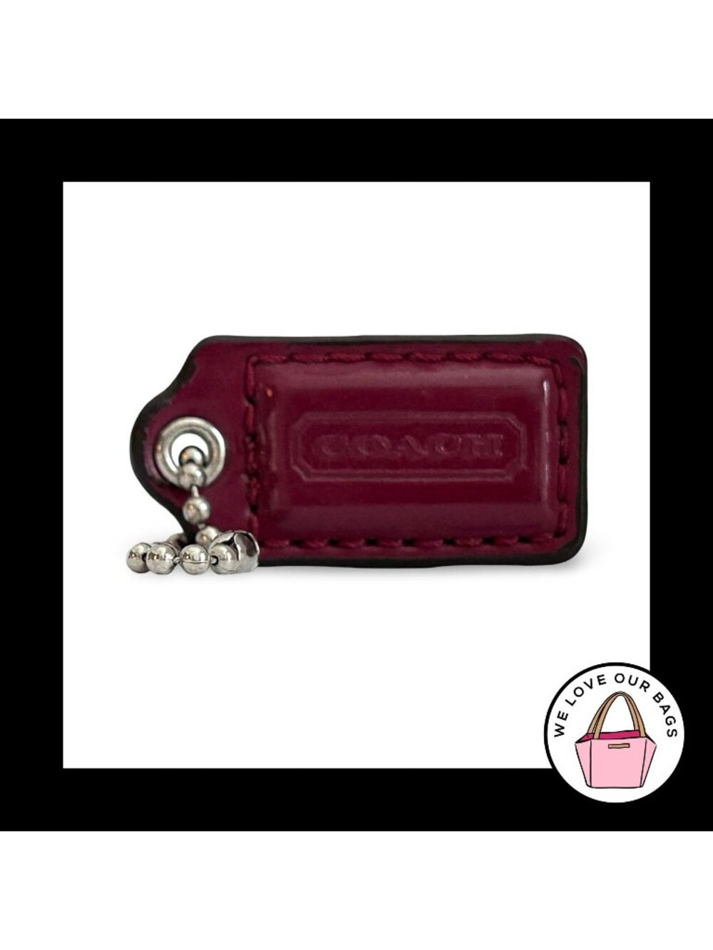 COACH HANG TAG 1.5" Burgundy Patent Leather Bag Charm Keychain Fob Nickel Small